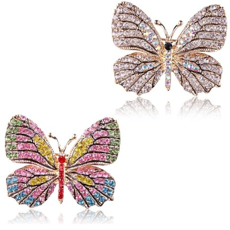 EUYKQNOI 2 Pezzi spille gioiello per vestiti,spilla gioiello per vestiti,Spilla a spilla, spilla a farfalla retro, spilla di strass, Spilla Adatto a Tutte Le Donne È Il Miglior Regalo di Scelta