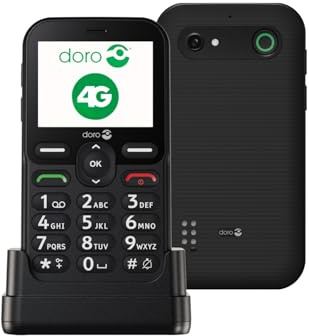 DORO Phone - Doro Leva E10 - 4G Mobile Phone For Elderly - 2.4 Landscape Display, High Contrast Keys, Extra Loud & Clear Sound, HD Voice, Camera, Doro Secure Button - Charging Cradle - Black