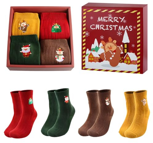 panemy Calcetines de Navidad, 4 pares de calcetines de Navidad, con bonita caja de regalo, regalos de Navidad, calcetines de Navidad para mujer, calcetines divertidos, decoración de Navidad, Alce, 14