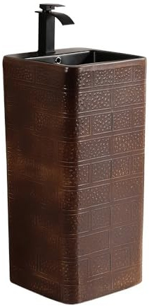 Lavandino a piedistallo Lavandino da bagno con piedistallo, scarico e rubinetto, lavabo in ceramica monoblocco da balcone