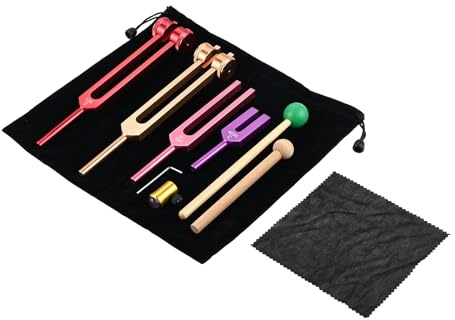 DRELD 4 Stück Solfeggio Stimmgabel Set 128Hz, OM 136.1Hz, MI 528Hz, 4096Hz Aluminium Stimmgabel, Ideale Stimmgabeln für Heilung, Chakrenheilung, Klangheilung, Anti-Kompression