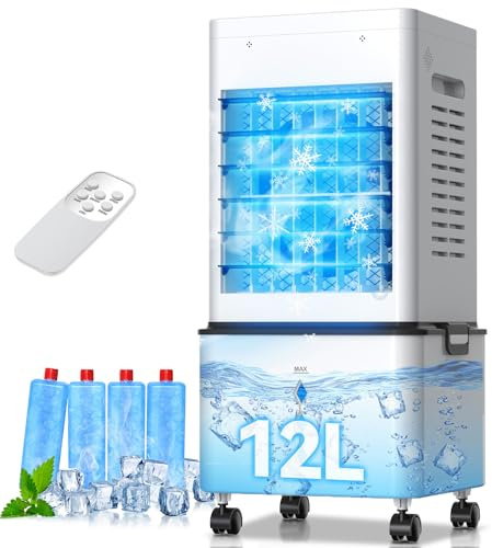Klimaanlage Mobil, Klimageräte Tragbarer Luftkühler mit Wasserkühlung 12L, 24H Timer, 6 Geschwindigkeit, Fernbedienung, Air Conditioner Klimaanlage Ohne Abluftschlauch für Zuhause Dachgeschoss Büro