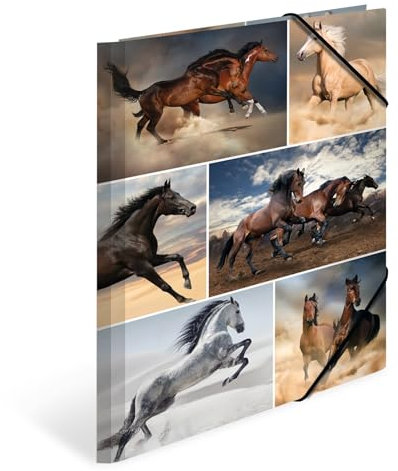 HERMA Sammelmappe A4 Pferde, Kinder Eckspanner-Mappe aus Pappe mit Tier Motiv, Gummizug, Innenklappen und Innendruck für Jungen und Mädchen