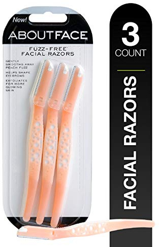 About Face Fuzz-Free Facial Razors - 3 Beauty Groomers for Hair Removal, Ideal for Shaving, Exfoliating, Dermaplaning and Brow Shaping, Japanese Steel Gently Removes Facial Hair
