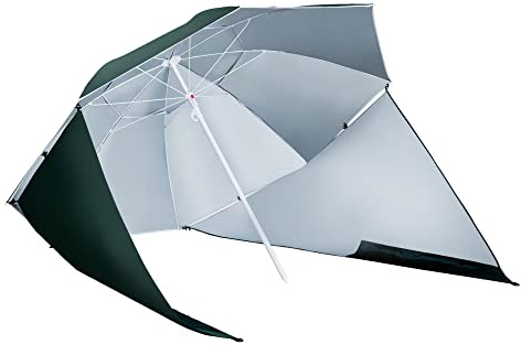 Outsunny Sombrilla de Playa 2 en 1 Parasol para Playa con 2 Paneles Laterales Toldo Portátil Anti-UV con Bolsa de Transporte para Jardín Piscina Ø210x222cm Verde