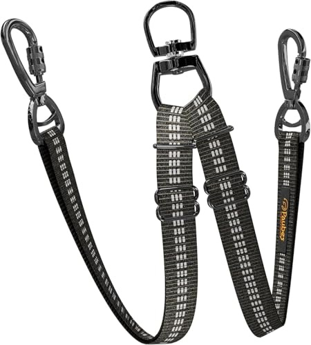 Double Dog Leash – Adjustable Length Long Leash for Dog Training – Dual Reflective Dog Leash with Non-Tangle Design – Heavy Duty Nylon and Metal Buckles – Ideal