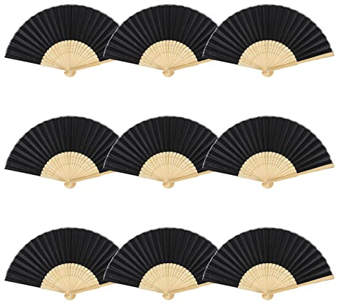 9 ventagli pieghevoli a mano in tessuto orientale, scomparti pieghevoli per la decorazione da parete, ventaglio a mano in tessuto di seta e costole di bambù, scomparti cinesi (nero)