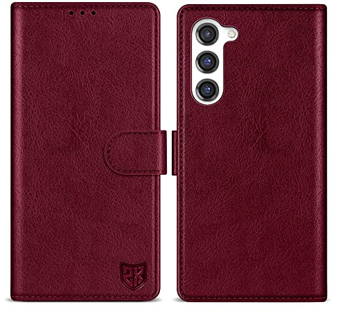 ZZXX for Samsung Galaxy S23 Wallet Case with [RFID Blocking] Card Slot Kickstand Magnetic Closure Leather Flip Fold Protective Phone Case for Samsung Galaxy S23 5G Case Wallet(Wine Red-6.1 inch)