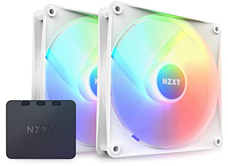 NZXT F140 RGB Core Twin Pack - RF-C14DF-W1-2 x 140mm Hub-Mounted Fans with RGB Controller - 8 Individually-Addressable LEDs - Semi-Translucent Blades - High Static Pressure & Airflow - White
