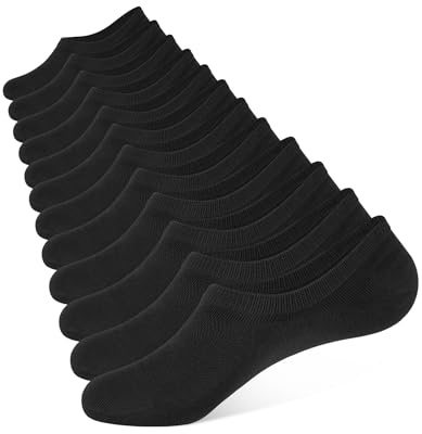 CLOSEMATE 6 Pares Calcetines Invisibles Pinkies Hombre Mujer Verano Tobilleros de Algodón Transpirables Cortos Antideslizantes Silicona Bajos (6Negros,L)