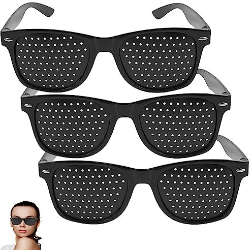 FaJoek Rasterbrille, Pinhole Brille, Augentrainer Lochbrille, Gitter-Brille mit Faltbaren Bügeln, Pinhole Glasses, Loch-Brille für Augen-Training und Entspannung, Schwarz