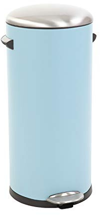 PROREGAL Retro Treteimer mit markanten Griffen und Kugelkappe | 30 Liter, HxØ 68,5x29,2cm | Kunststoff-Inneneimer | Hellblau