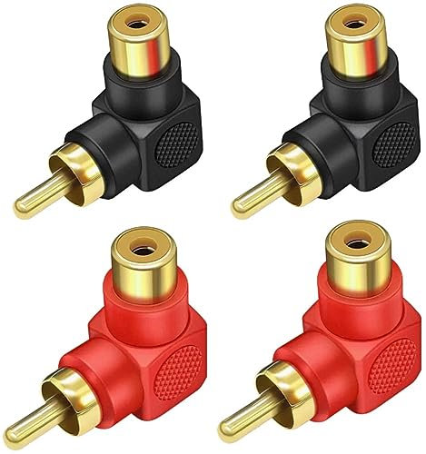 PAIKIUU 4 Stück 90 Grad Cinch Adapter, RCA Stecker auf Buchse Winkelstecker vergoldeter rechtwinkliger Adapter für Stereo Audio oder AV Video