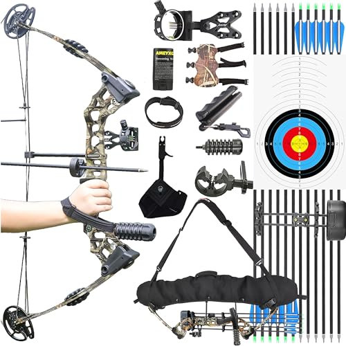 wolfman Bogenschießen Compoundbogen Set Erwachsene 20-70 LBS Jagdbogen Bogenfischen Compound Bogen und Pfeil Set mit Zubehör für Jagd Zielschießen Praxis Links Rechtshänder (Tarnung Linkshänder)