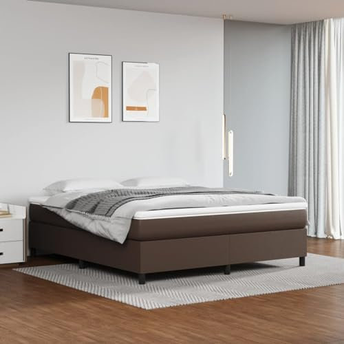 BAZZI Lit à sommier tapissier - 160 x 200 cm - 160 x 200 cm - Avec sommier à lattes marron - 3 en cuir synthétique - Parfait pour chambre d'adolescent, futon