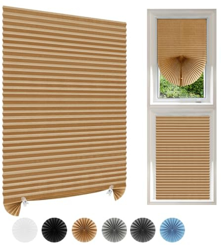 Temporary Blinds Stick On Cut to Size No Drill Pleated Paper Window Cover | Non-woven Fabric,Semi-Sheer,Self Adhesive,Easy Fit,No Screw,No Drilling,for Kitchen Bathroom Windows Patio French Doors