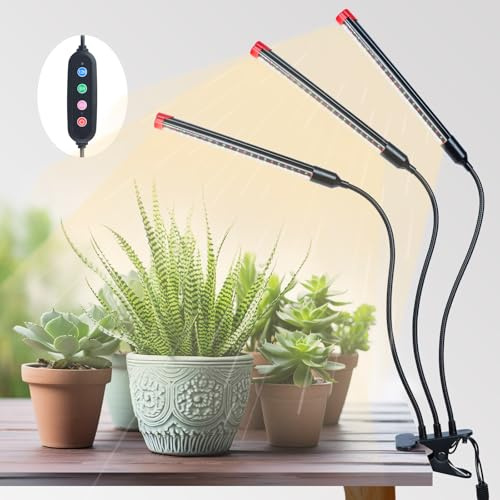 Orchbloom 3Head Clip Grow Light, 27 Watt Brightest Full Spectrum Grow Lights for Indoor Plants, Seed Starting, Bonsai, Pot Plants, Seedlings, 5-Mode Timer 4/8/12/16/20H, NO Need Adapter