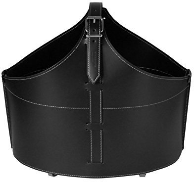 LIMAC Design FABIA Porte-bûches en cuir, Corbeille pour Rangement de bûches d'intérieur, panier à bois de chauffage, avec roues caoutchoutées, Fabriqué en Italie. (Noir)