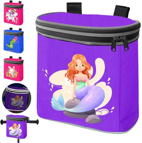 LUKIUP Mermaid Cesta Bicicleta Delantera, Bolsa de Manillar para Niños, Tapa extraíble, Bolsa para el Manillar de La Bicicleta con Reflectores, Sujeción Segura Al Cierre de Velcro, Bolsillo Interior