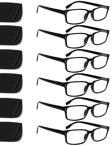ZOECENT 6 Pack Lesebrille Herren Damen Blaulichtfilter Brille Federscharnier Computer Brillen Schwarz Lesebrillen (6 Schwarz, 1.5, x)