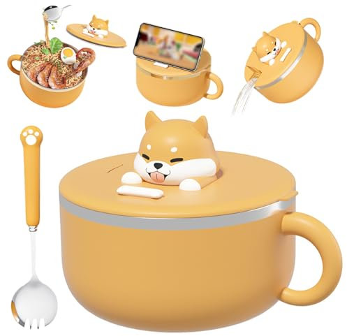 TANGPINGMAO Instant Noodle Bowl mit Griffen 1200 ml Instant Ramen Bowl mit Deckel und Löffel tragbarer Mikrowellen -Safer -Ramen -Kocher für Suppe, Nudeln, Salate Küchenartikel