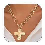 Calkkrer Goldene Kreuzkette Damen - Dicke Kette mit Statement Kreuzanhänger, Vintage Kreuzkette