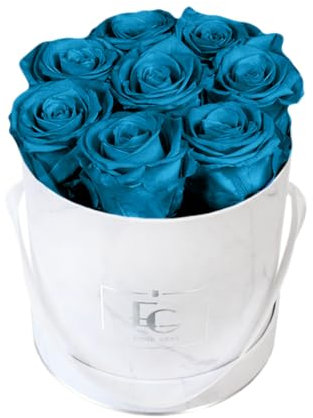 EG EMMIE GRAY Classic Infinity Rosebox | Round | S | Marble Silver – 9 ± 1 Infinity rosor med lång hållbarhet, riktiga rosor som blommar upp till 3 år, konserverade rosor (akvamarin)