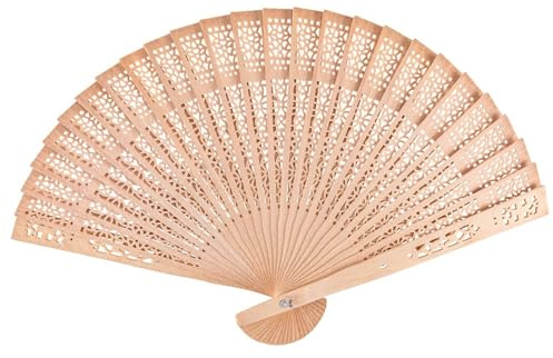 Éventail vintage en bois de santal - Pliable - Pour femme - Avec cadre en bois de santal - Pliable - Compact - Pour mariage, événement, détente - Éventail vintage parfait pour une fête prénatale,