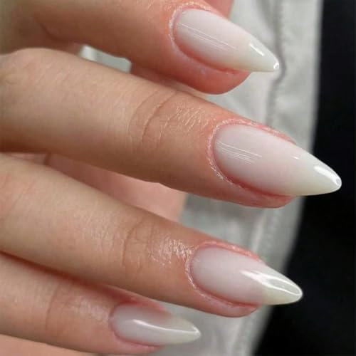 Goiern 24 pezzi Press on Nails bianco classico tinta unita parti centrali Almond unghie finte, colore puro acrilico Set unghie finte riutilizzabili