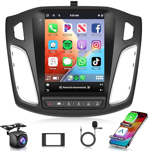 2G et 64G Podofo 9,7 Autoradio Pouces 2 Din pour Ford Focus 2012-2018 Carplay sans Fil Android Auto, WiFi/Navi, Hi FI RDS/FM Radio Bluetooth avec écran Tactile + caméra de recul AHD/Canbus