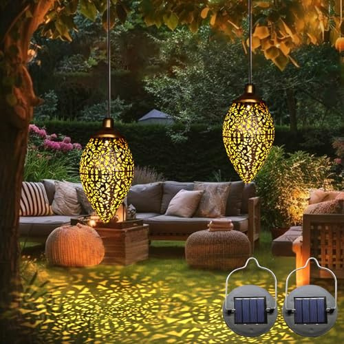 2 Pack Solar Lantern Lights Vintage Hanging Solar Lights for Birthday Gifts