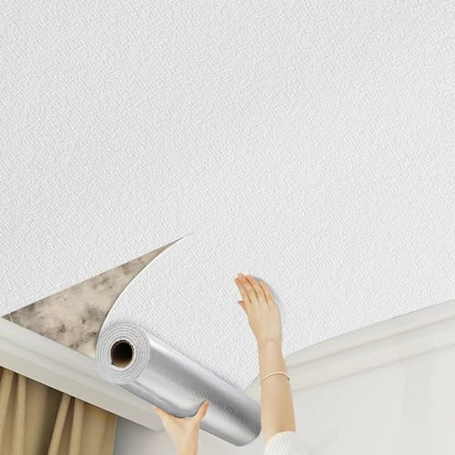 Camiraft Bathroom Wallpaper Self Adhesive Lining Paper for Walls White Wallpaper -4 Rolls=5.6m² Waterproof Thermal Insulating Wall Paper for Bathroom,Kitchen,Living Room,Bedroom,Ceilings