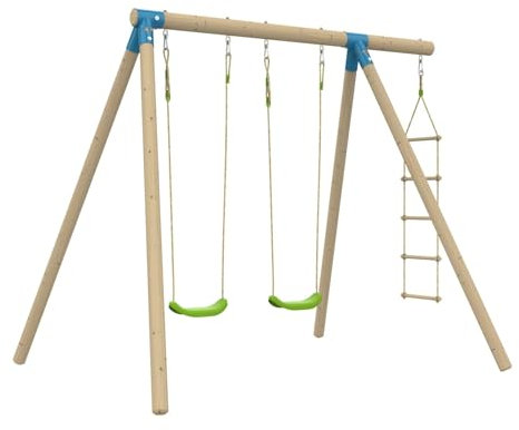 Portique BALANDIER 2 balançoires - échelle Corde - kit d'ancrage - Bois FSC® h224 cm