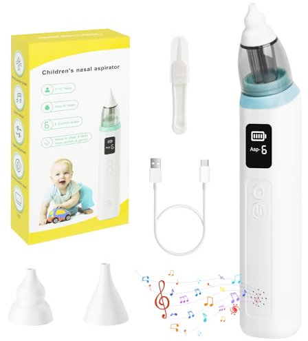 Nasensauger Baby Elektrisch, Nasensauger Baby mit 6 Saugstufen und 2 Silikonspitzen, SOARFLY Nasensauger Baby Staubsauger mit Musikfunktion, LCD-Display Wiederaufladbar für Babys und Kinder, Blau