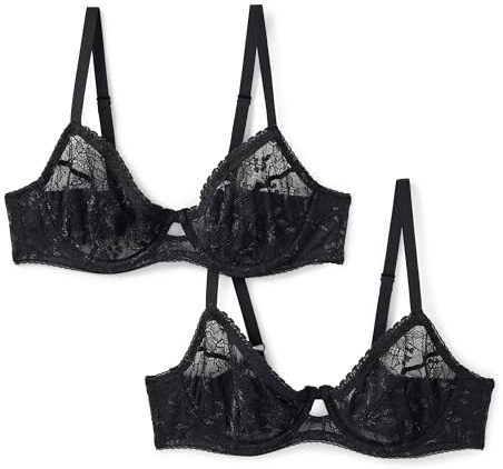 Amazon Essentials Women's Stretch All Over Lace Balconette Bra, Black, 38A