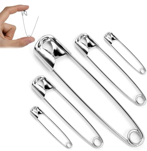 50 x Assorted Safety Pins – Small, Medium & Large Nickel-Plated Fasteners for Sewing, Nappies, Haberdashery, Fabric Repairs, Clothes & Crafts