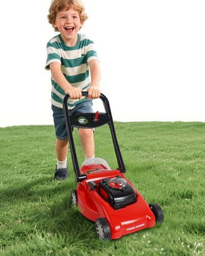 Tosaerba per bambini con azione realistica per tagliare l'erba e suoni, non richiede batterie, giocattolo divertente per bambini all'aperto (rosso)
