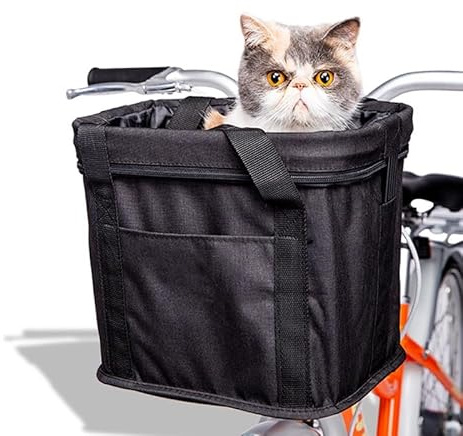 Pet Bike Baskets, Folding Detachable Handlebar Front Basket, Small Cat Dog Carrier Bicycle, Cycling Holder Storage Basket Quick Released Shoulder Bag