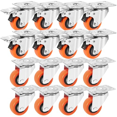 W B D WEIBIDA 50mm Rotelle per Mobili con 8 Freno Capacità 68KG per pezzo, Ruote Girevoli a 360°, Flessibile e Resistente Ruote per Spostare Mobili Piccole, Carrello, Armadio, Set di 16 Pezzi