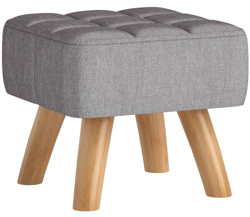 HOMCOM Repose Pied Salon, Ottoman, siège rembourré en Tissu, avec Pieds en Bois, Pouf Salon, pour Chambre à Coucher, entrée, 27 x 27 x 26 cm, Gris