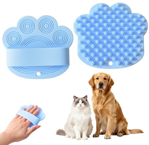 Brosse de Bain pour Chats, Brosses de Toilettage pour Chien, Brosse de Massage avec Poignée en Anneau, Douche pour Animaux de Compagnie, Enlève les Poils Morts, la Saleté et la Poussière (Blue)