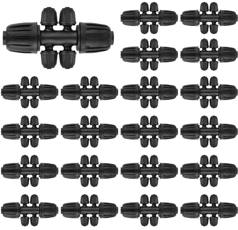 TOROKOM Pezzi T a innesto con denti a scatto, 20 pezzi 12/16 mm fino a 4/7 mm Set di raccordi per irrigazione a goccia 1/2 fino a 1/4 pollice 6 vie Raccordo a denti a scatto Parti di irrigazione