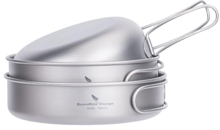 iBasingo Titane Casseroles Casseroles Léger Camping Cuisine Extérieure Cuisine Bol Plat Ustensile De Cuisine Portable avec Poignée Pliante Voyage Vaisselle pour 1-2 Personnes 500ml + 550ml + 650ml