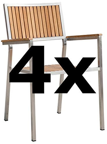 ASS 4Stk Designer Gartenstuhl mit Armlehne Gartensessel Stapelstuhl Stapelsessel Sessel Kuba-Teak Edelstahl Teak A-Grade stapelbar sehr robust Gastroqualität