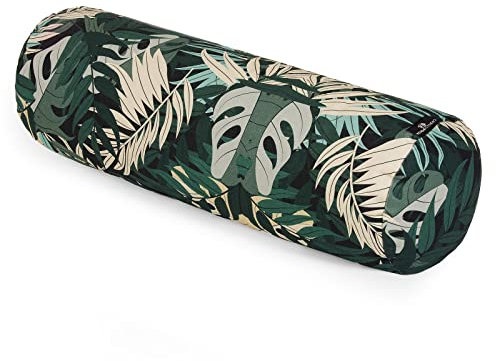 Yoga Studio Bio-Buchweizen-Nackenrolle – 23 cm x 61 cm, Buchweizen-Yoga-Bolster mit grünem Dschungel-Design, leichte Nackenrolle, Baumwollbezug