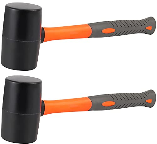 ZOENHOU 2 PCS 32 Oz Black Rubber Mallet Hammer, Solid Rubber Mallet Head with Non Slip Handle, Rubber Hammer for All Projects