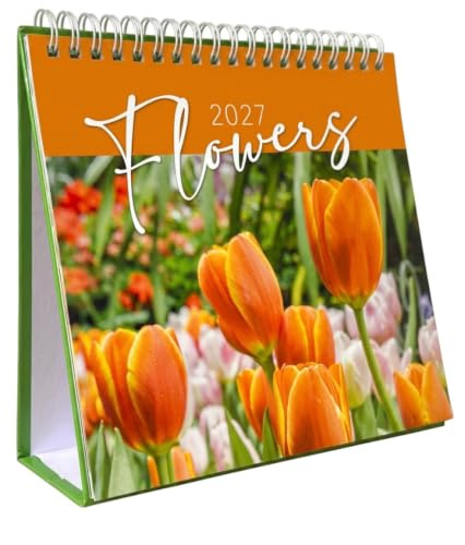 PaulStore 2027 Desktop Calendar – Month-to-View Flip Over Square Planner for Home, Office, and School Desk Organizer (Flowers)