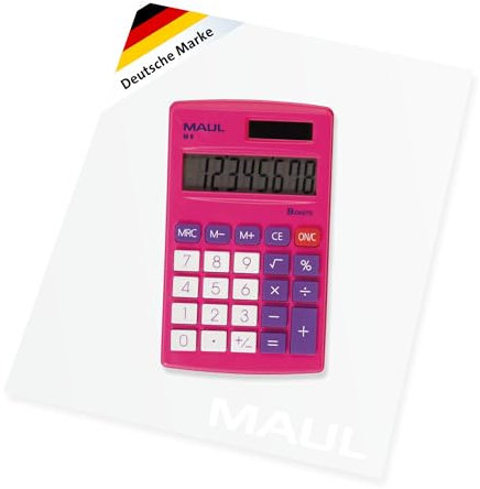 MAUL Taschenrechner M8 | Rechner mit großem 8-stelligem Display | Standardfunktionen für Büro, Zuhause und Schule | Funktionstasten farbig | Solarrechner mit Batterienutzung bei Dunkelheit | Pink