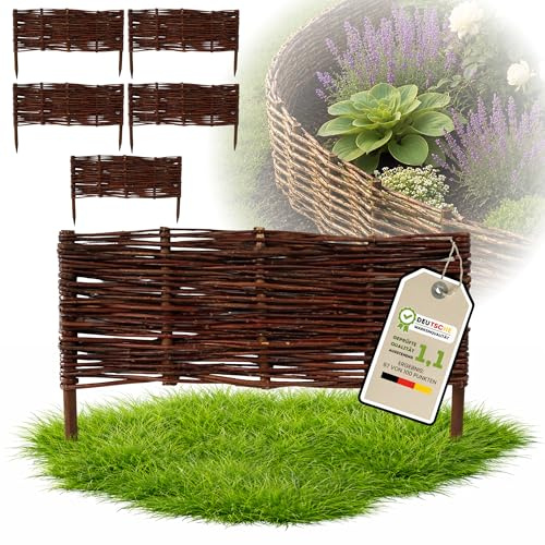 Floranica 5 st rabattkant i flätad pil 30 x 60 cm – gräskant, rabattavgränsare, pilstaket, kantstöd, avdelare för blomrabatter och trädgårdsgångar