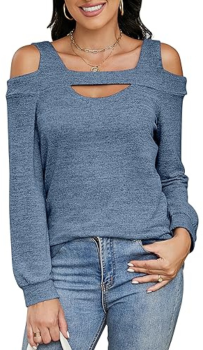 Camicetta Donna a Maniche Lunghe Elegante Senza Spalline Collo Quadrato Sexy Autunno-Inverno Blusa Tee Moda Top Casual Shirt (Multicolore,S-XXL)